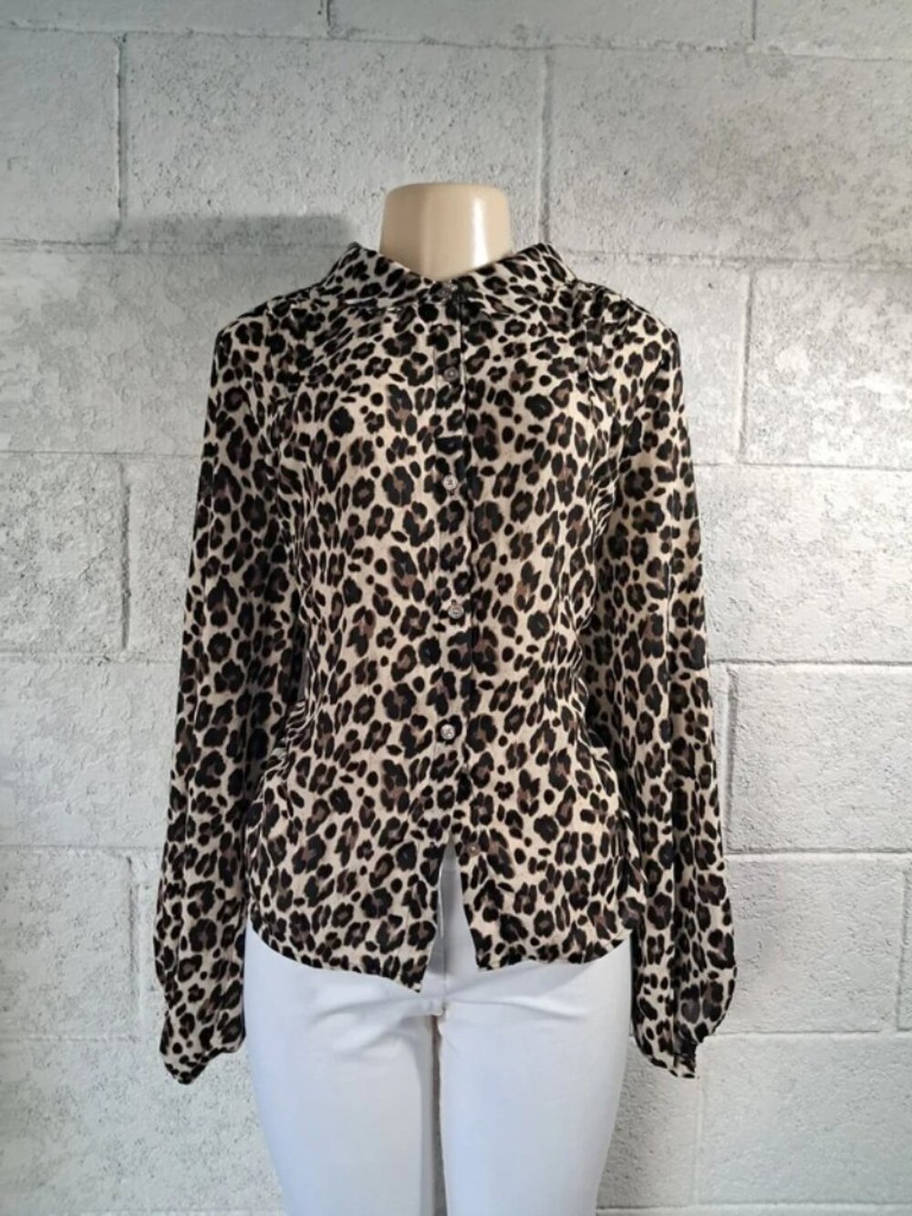 BYdesign Women’s Leopard Print Button-Up Blouse Size 2X